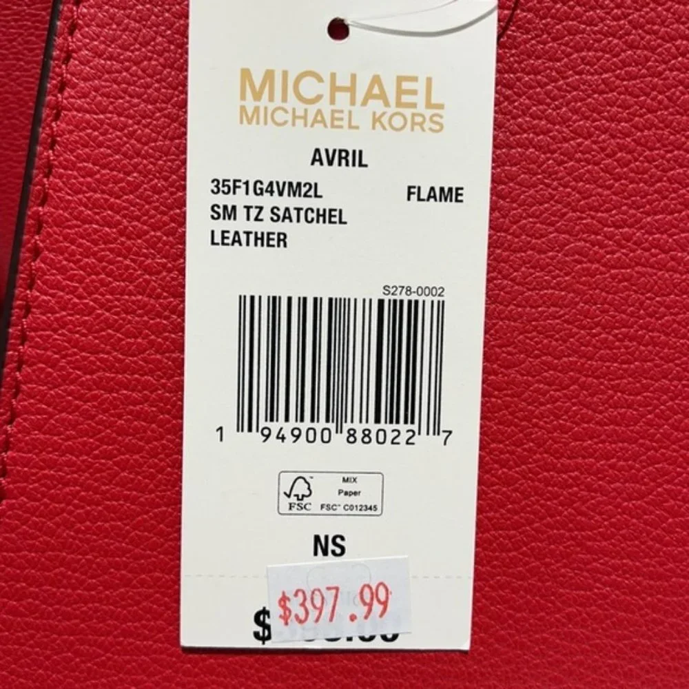 Michael Kors Avril Small Leather Top-Zip Satchel Color Flame